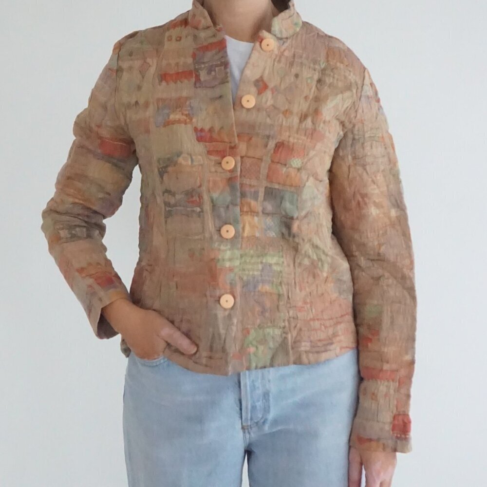 Vintage Orvis Tan Multicolor Southwestern Textured Quilted Jacket Button Front M